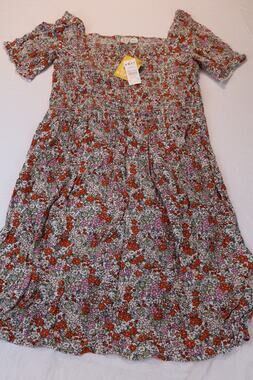 NEW Roxy Floral Dress Kids Girls Multicolor Shirred Smocked Size 16 2XL